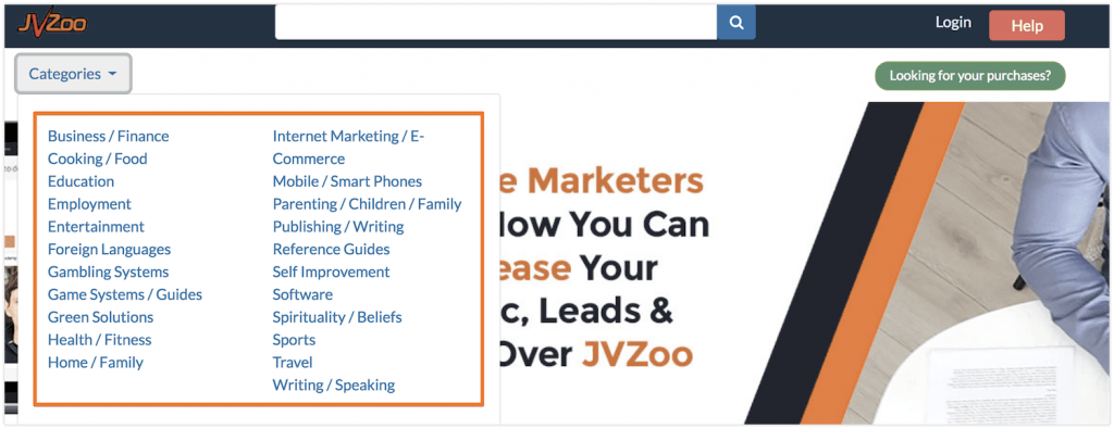 JVZoo Marketplace Categories