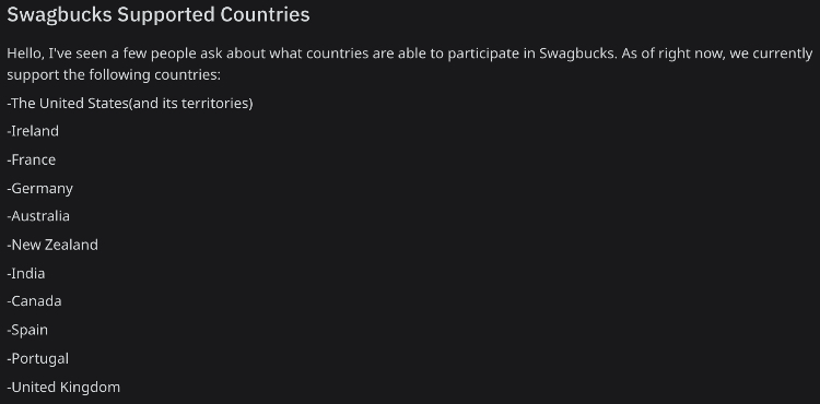 swagbucks supported countries