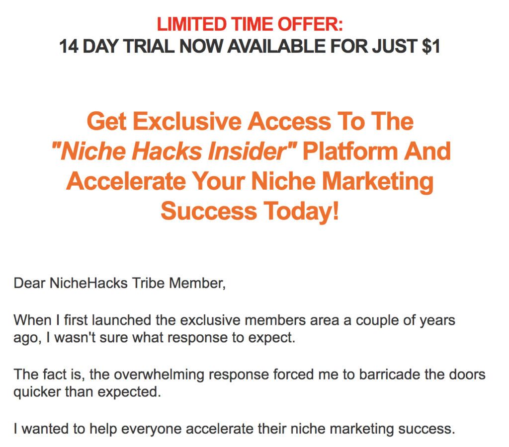 limited offer niche hacks membership training