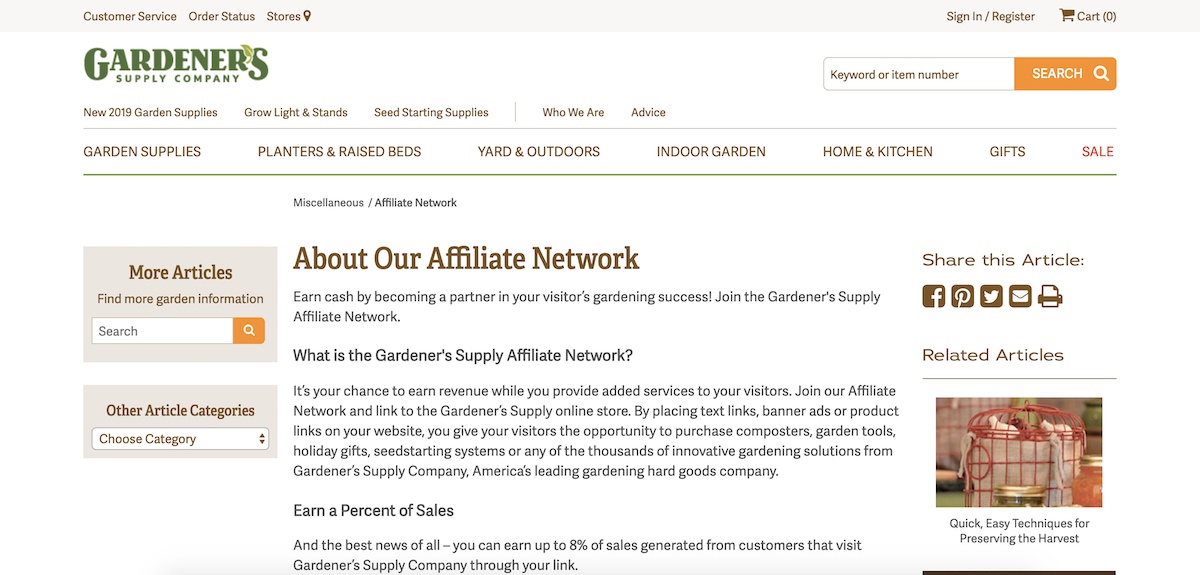 gardeners affiliate program