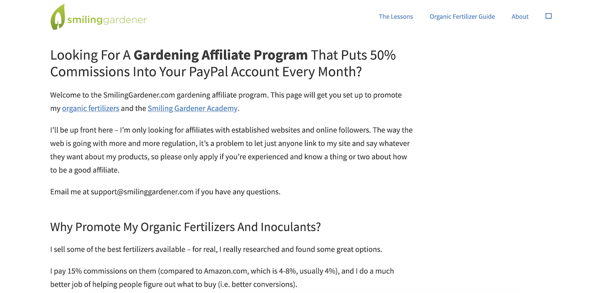 smiling gardener affiliate program