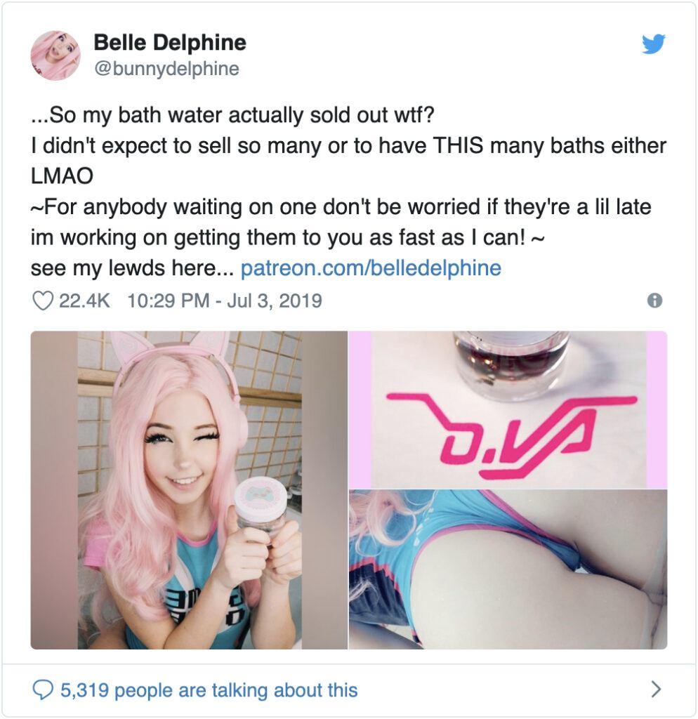 Belle Delphine Is Now Selling Her Dirty Bathwater