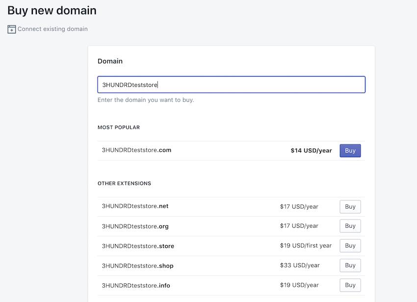 how to buy a domain from shopify