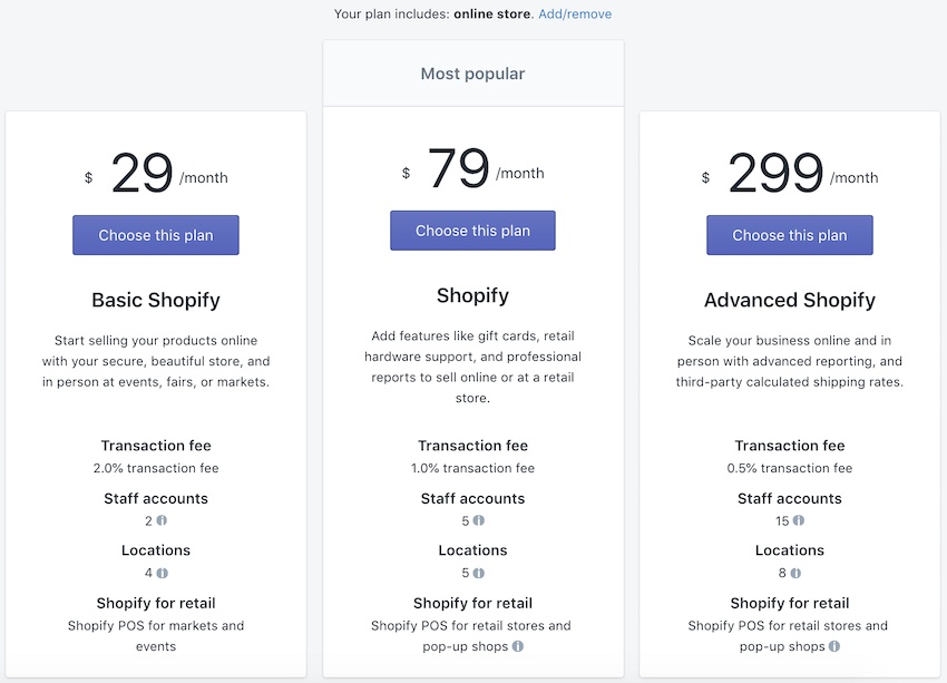 pick a shopify pricing plan