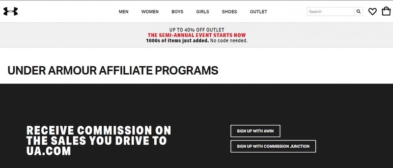 Commission Junction under armour affiliate program