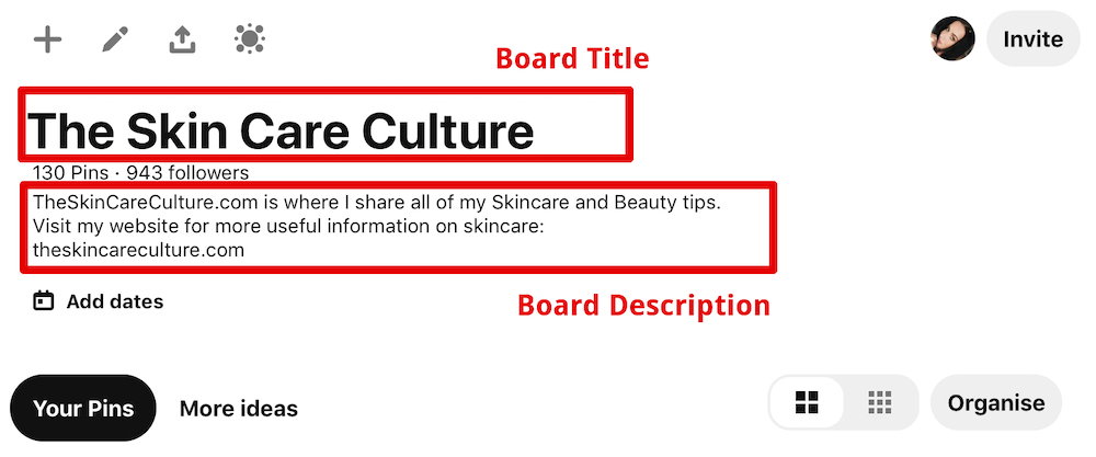 how to optimize a board description on Pinterest